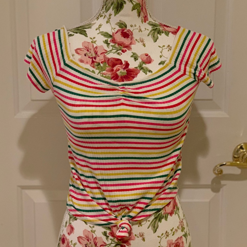 Charlotte Russe stripe crop top red, yellow, green - L
